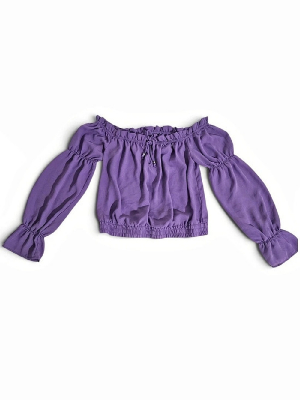 Purple Off Shoulder Blouse Small Long Sleeve Peasant Top Boho Y2K Cottagecore
